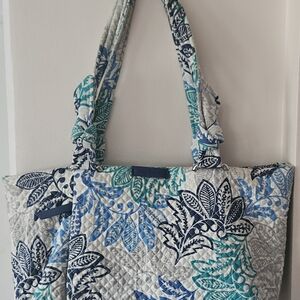 Vera Bradley Quilted Floral Tote in Blue, Teal & Gray